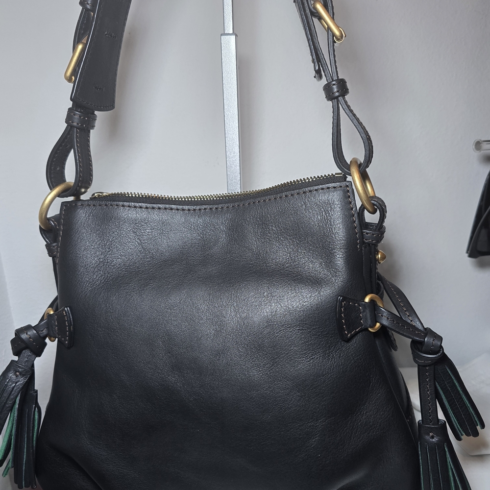 Dooney & Bourke Black Leather Shoulder Bag with Gold Hardware - Picture 3 of 3